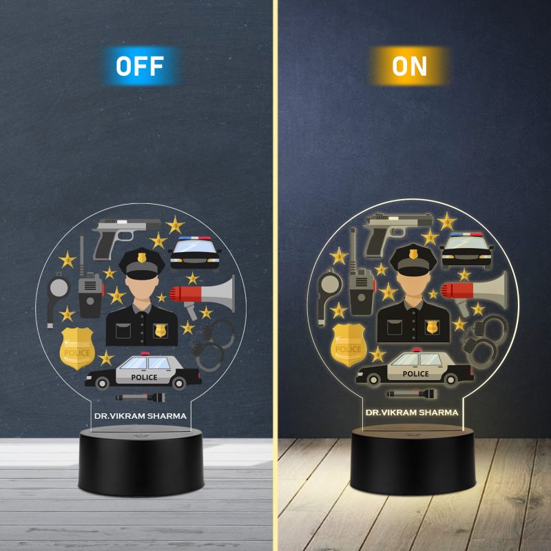 Personalized Police Theme LED Night Lamp Custom with Name Warm White Light Gift for Police Officer